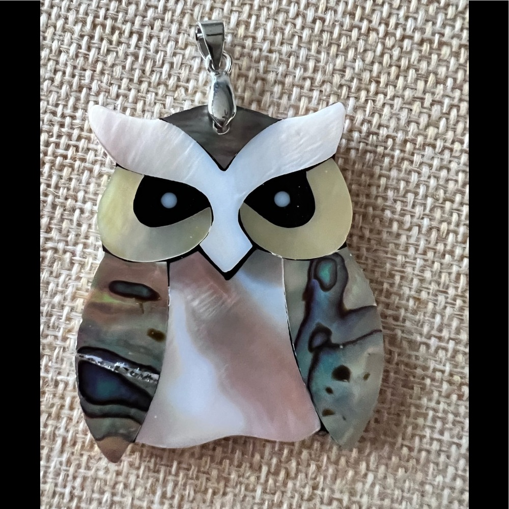 Owl Abalone & Mother of Pearl Sterling Pendent